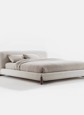 Porada Softbay床意式极简主卧1.8双人床中古侘寂风羊羔绒布艺床