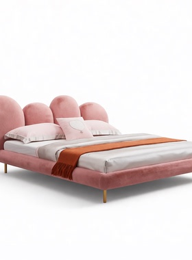 意大利设计师花瓣床意式轻奢风网红公主床粉色植绒毛婚床Cipria床