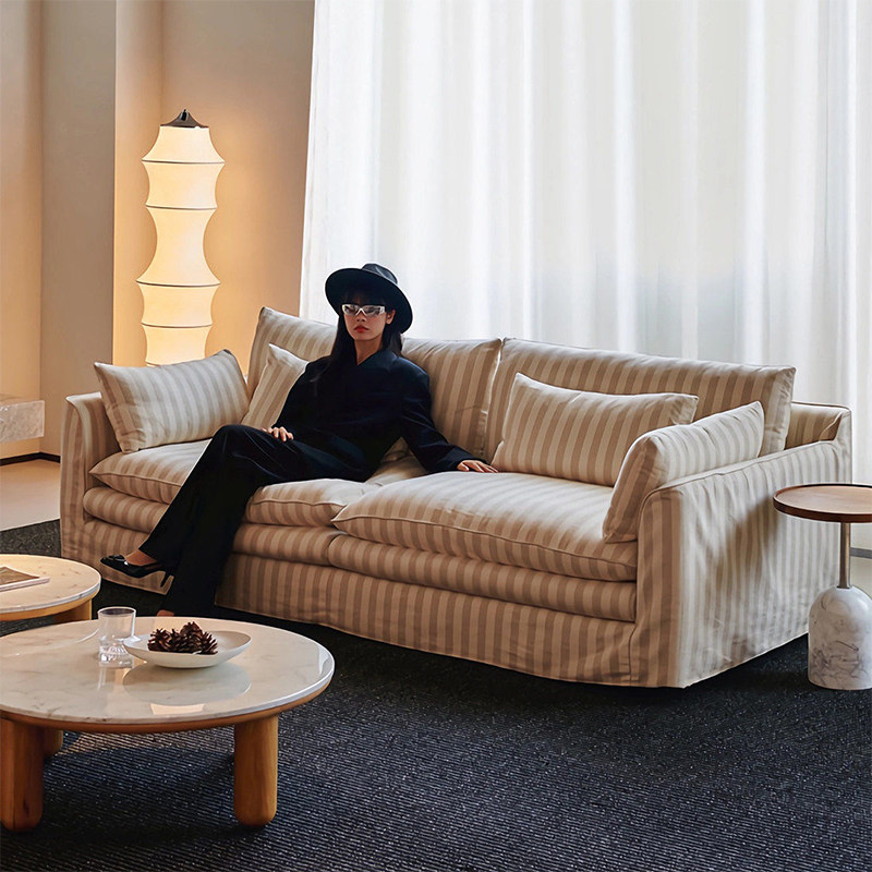 怀抱沙发风信子客厅卧室简约高级棉麻新款可拆洗法式条纹布艺沙发