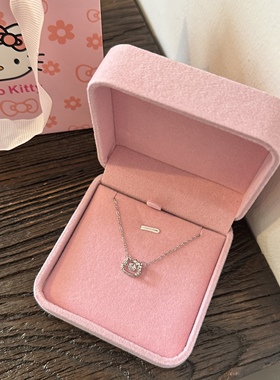 防过敏S925纯银凯蒂猫项链女灵动跳动的心锁骨链百搭生日礼物送人
