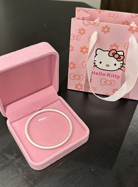 足银999古法磨砂素圈手镯高级感闭口纯银镯子闺蜜生日礼物送女友