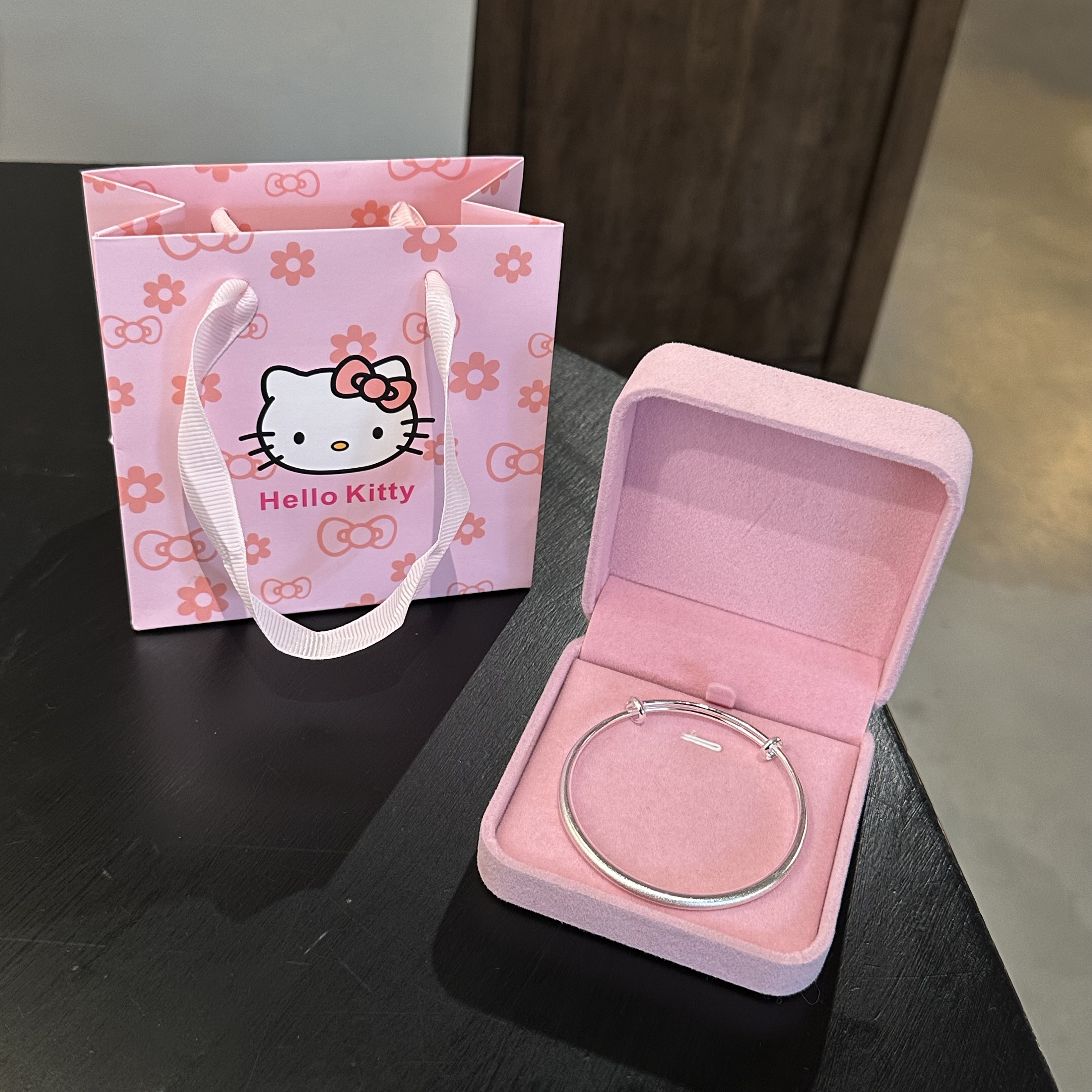 生日礼物送女友古法素圈银手镯女纯银年轻款999足银手环学生送礼