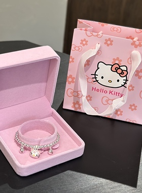 999足银圆珠手链女生可爱甜妹Kitty吊坠手串宝宝儿童送人生日礼物