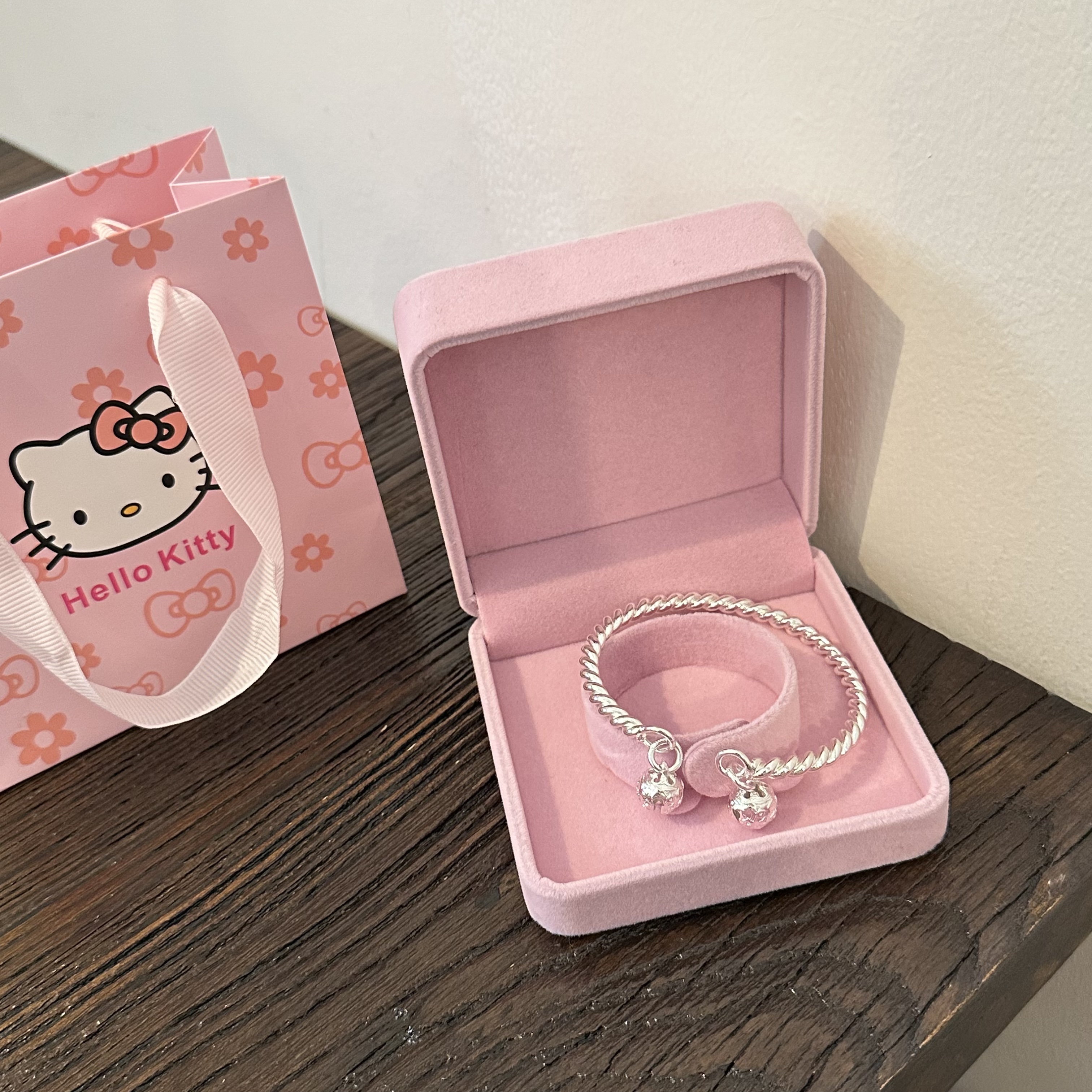 生日礼物宫铃纯银手镯女999足银年轻款简约开口银手环送女友闺蜜