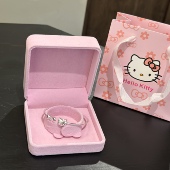 生日礼物999足银Kitty猫手镯女生甜系蝴蝶结开口银手环送女友闺蜜
