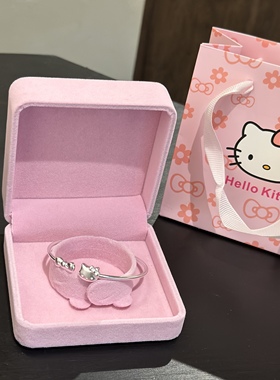 生日礼物999足银Kitty猫手镯女生甜系蝴蝶结开口银手环送女友闺蜜