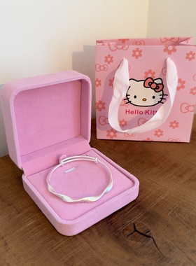 古法莫比乌斯猫咪笑脸手镯女纯银简约小众推拉足银镯子送女友礼物