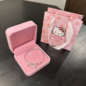 生日礼物Kitty猫铃铛纯银手镯女999足银实心百搭爆款 送闺蜜女朋友
