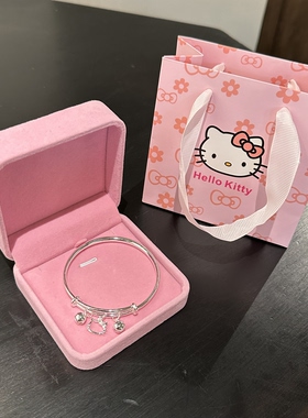 生日礼物Kitty猫铃铛纯银手镯女999足银实心百搭爆款送闺蜜女朋友