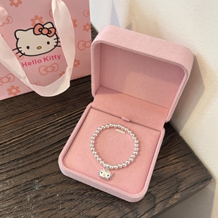 999纯银圆珠手链女俏皮可爱HelloKitty吊坠手串儿童大人生日礼物