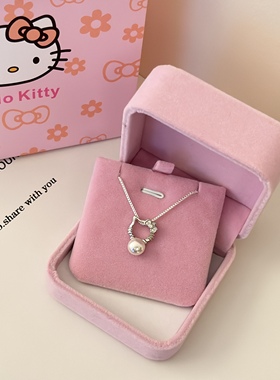 纯银盒子链女珍珠KT吊坠项链女