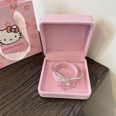 纯银手环在逃公主蝴蝶结铃铛999足银年轻小众女生百搭生日礼手镯