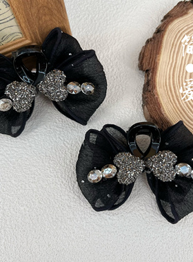 轻奢气质高级感AB面爱心水钻满天星网纱蝴蝶泡泡抓夹7cm