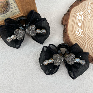 轻奢气质高级感AB面爱心水钻满天星网纱蝴蝶泡泡抓夹7cm