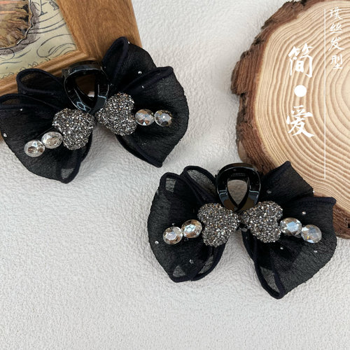 轻奢气质高级感AB面爱心水钻满天星网纱蝴蝶泡泡抓夹7cm