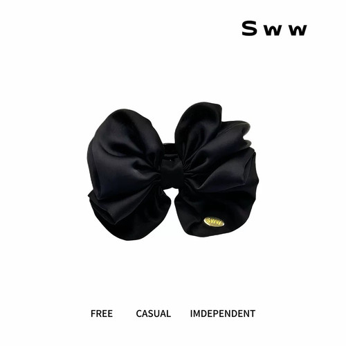 SWW双面ab设计不规则蝴蝶结珠珠丸子头抓夹气质网红优雅发夹