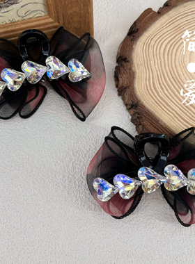 森系时尚百搭气质AB面爱心月光水钻泡泡纱抓夹7cm双面侧边夹