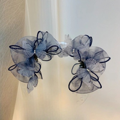 【青花瓷】森系蝴蝶结碎发夹7cm轻奢高级感灵动蝴蝶网纱超轻抓夹