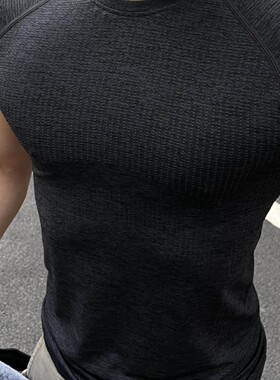 无缝提花运动短袖夏季速干训练健身弹力美式修身圆领上衣纯色T恤