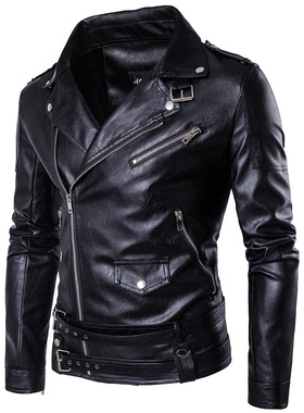 Fitted Harley leather jacket朋克男皮衣机车皮衣修身哈雷皮夹克