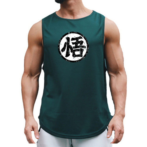 欧美肌肉健身速干背心动漫悟字