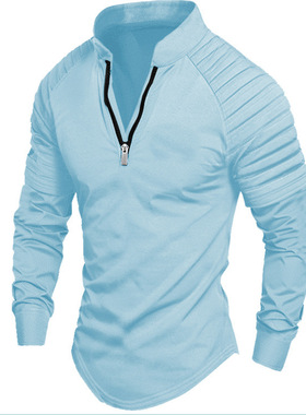 欧美 ins跨境2025春季独立站亚马逊POLO衫拉链长袖男士运动马球衫