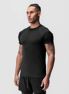 欧美健身紧身衣男纯色肌肉型健身短袖T恤修身光板跑步运动打底