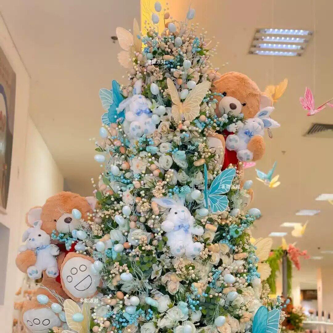 缤纷玫瑰马卡龙糖果棒棒糖亮片兔子鸡蛋胡萝卜复活节树插枝挂饰件