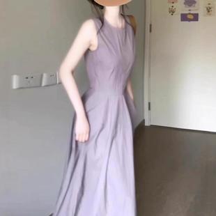 气质收腰长裙 法式 紫色温柔风无袖 背心连衣裙女夏季 轻熟小众不撞款