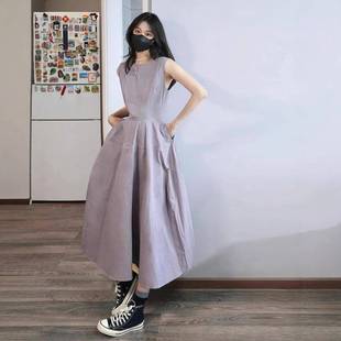 气质收腰长裙 法式 紫色温柔风无袖 背心连衣裙女夏季 轻熟小众不撞款