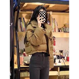 粗花呢风格羽绒服女式2024秋冬新款韩式短款小面包饼克服棉夹克