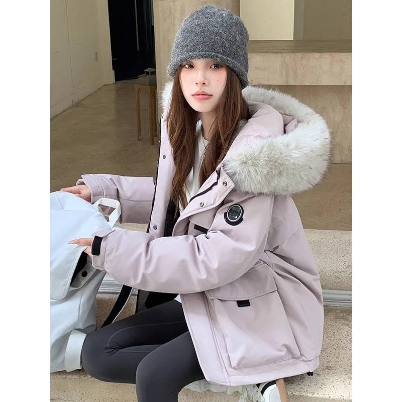 冬季工装大毛领羽绒棉服女冬加厚宽松女士派克服棉衣外套冬装棉袄