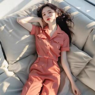 套装 夏装 女装 搭配一整套时尚 轻奢高级感 干练气质御姐炸街粉色衬衫