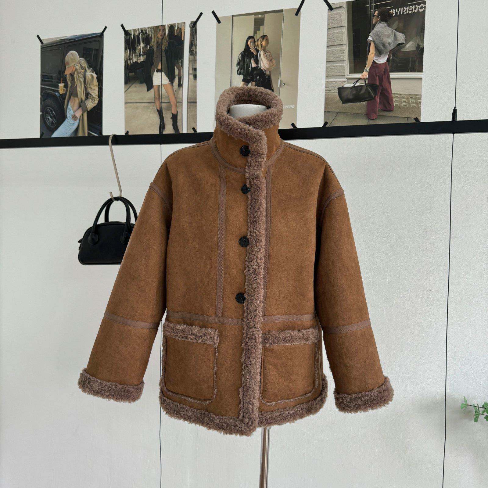 高级感保暖两穿皮毛一体羊羔毛机车服秋冬宽松加厚麂皮毛毛外套女