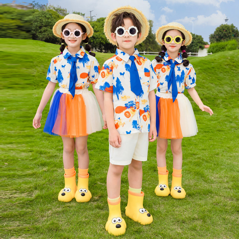 服服嘻哈风儿童表演小学生舞蹈女童演出服男幼儿园啦啦队合唱六一