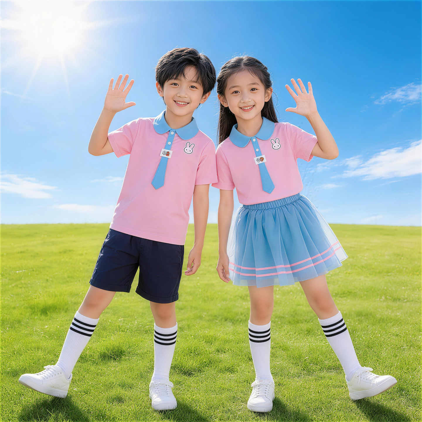 学院风男女童夏季演出校服套装