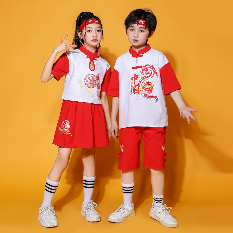 男女童夏季演出服嘻哈国潮风街舞服啦啦队跳舞服六一儿童表演服装