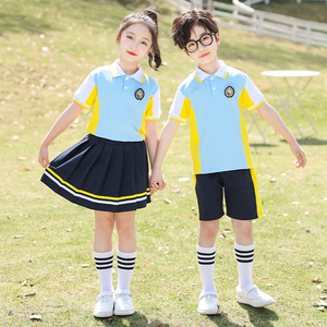 幼儿园园服夏装套装儿童学院风班服夏季短袖小学生校服套装运动服