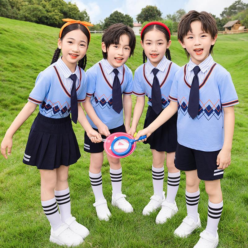 小学生蓝色班服套装英伦风