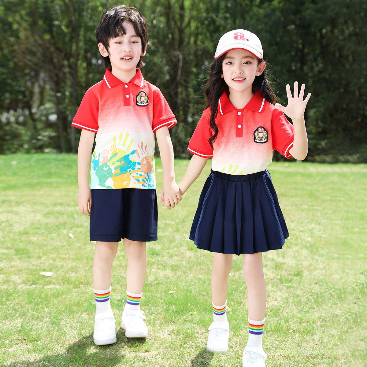 小学生校服儿童班夏季红色