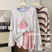 上衣韩系柔软舒适休闲长袖 甜美洋气 女宽松大码 新款 T恤 大草莓春季