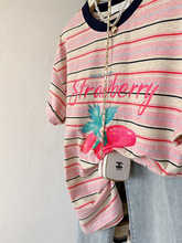 彩色条纹夏季多巴胺洋气上衣草莓印花女款圆领韩系CHIC潮短袖T恤