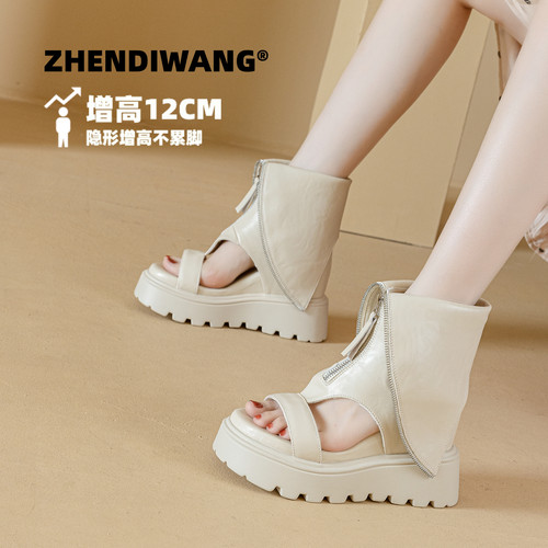 夏季女款12cm透气网纱增高凉靴