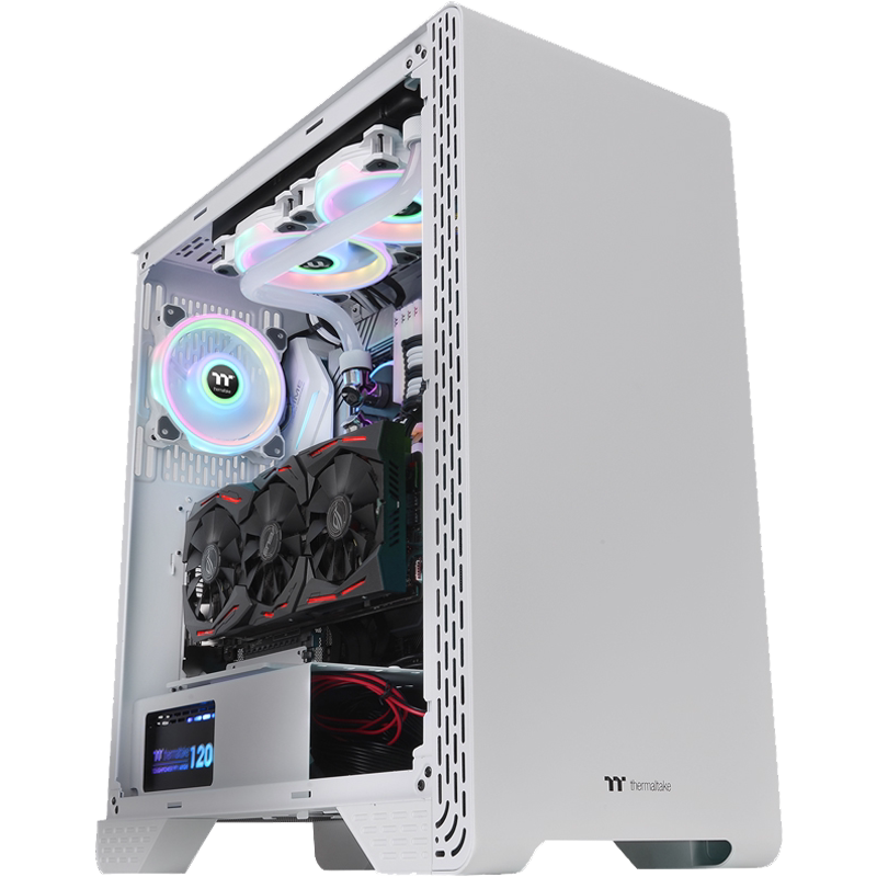 Tt机箱S300 TG中塔360水冷玻璃侧透ATX主板台式机电脑主机箱白色