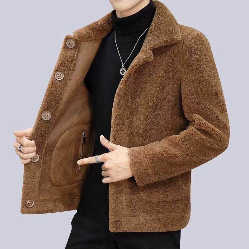 男士翻领纽扣羊羔绒夹克