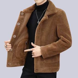男士翻领纽扣羊羔绒夹克加绒加厚双面穿外套帅气休闲皮毛一体上衣