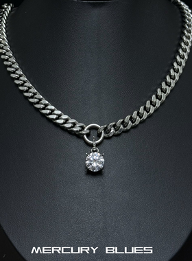 可拆卸锆石粗款古巴项链男高级感钛钢小众欧美潮锁骨链