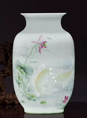 景德镇陶瓷器批发手绘半刀泥粉彩插花中式家居客厅博古架装饰摆件