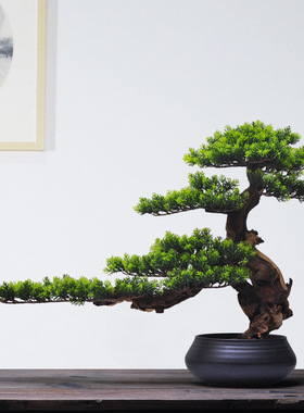 仿真迎客松办公室松树盆景家居客厅玄关绿植假树展厅造景装饰摆件