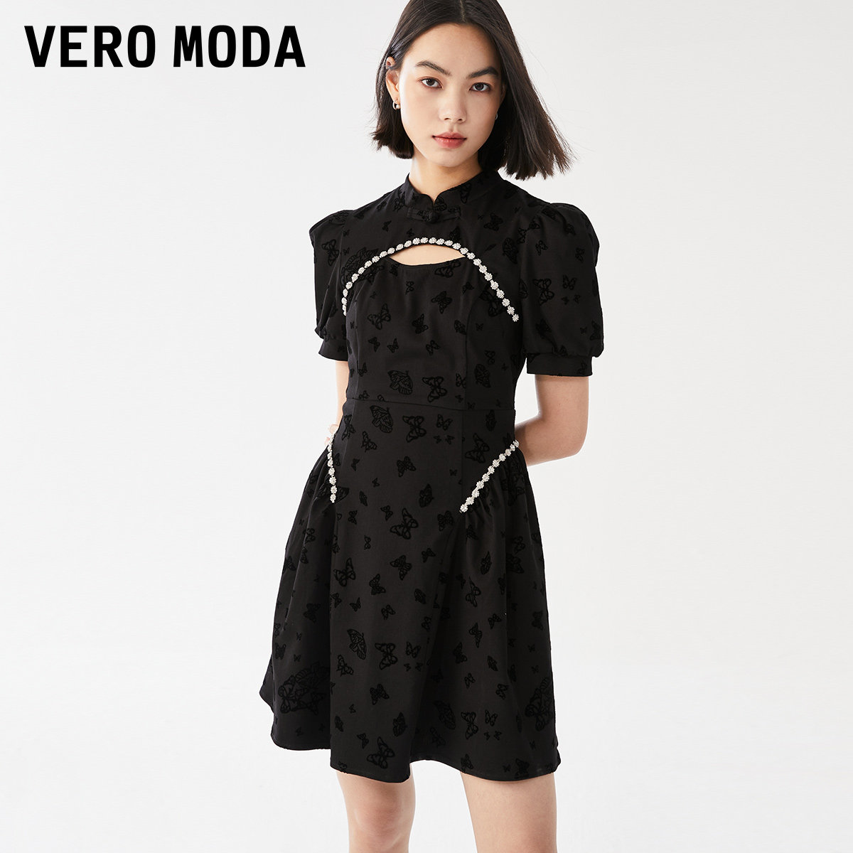 Vero Moda连衣裙夏季A摆泡泡袖新中式改良旗袍325242